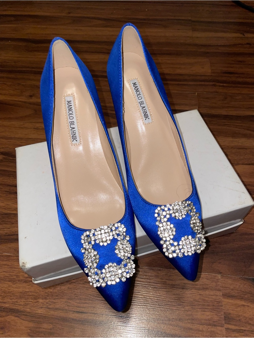 Blue Satin Embellished Women’s Heels -Manolo Blahniks